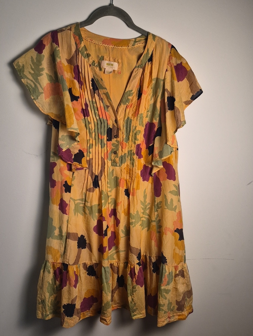 Anthropologie Maeve Yellow Floral-Trim Blouse Medium